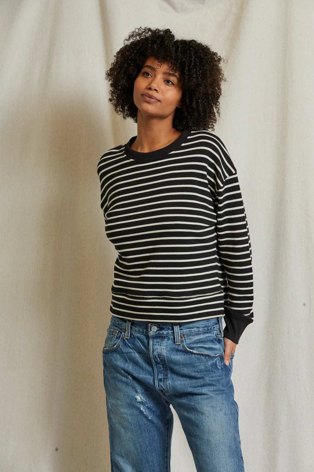 Tyler Black/Natural Stripe Crewneck