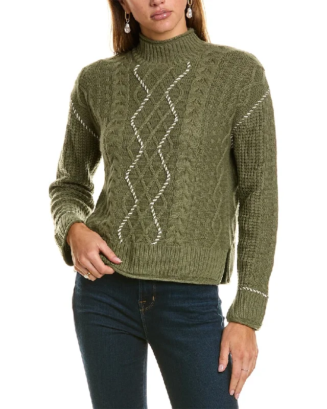 Hannah Rose Whipstitch Cable Wool & Cashmere-Blend Pullover