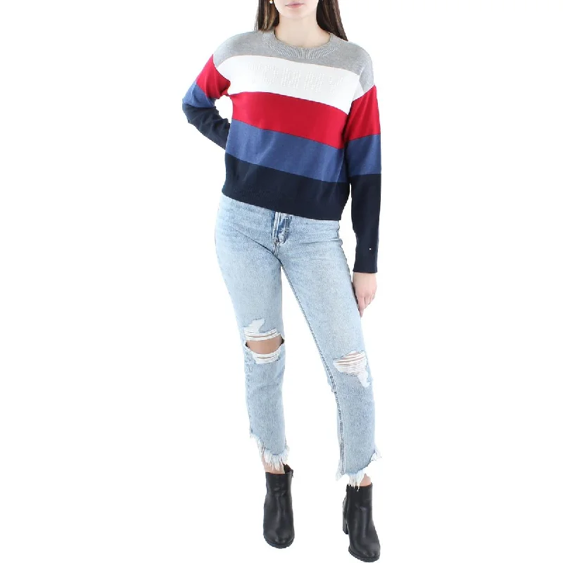 Womens Colorblock Crewneck Pullover Sweater