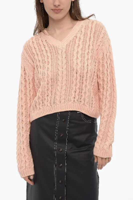 360Sweater Cropped Cable Knit CELESTINA Sweater with V-neck