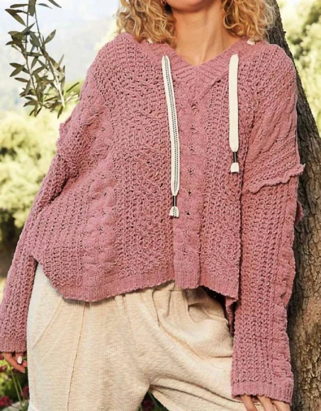 Chenille Pullover Sweater In Mauve