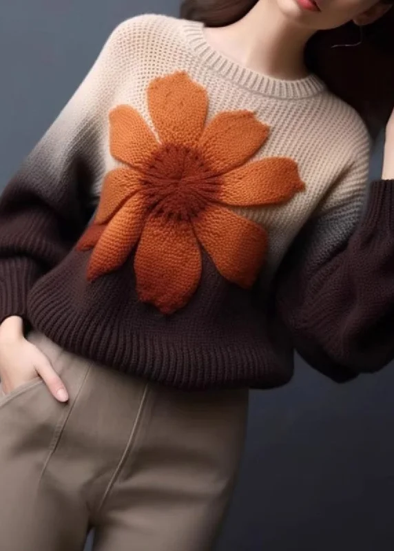 Floral Gradient Color Cozy Knit Pullover Sweaters Winter