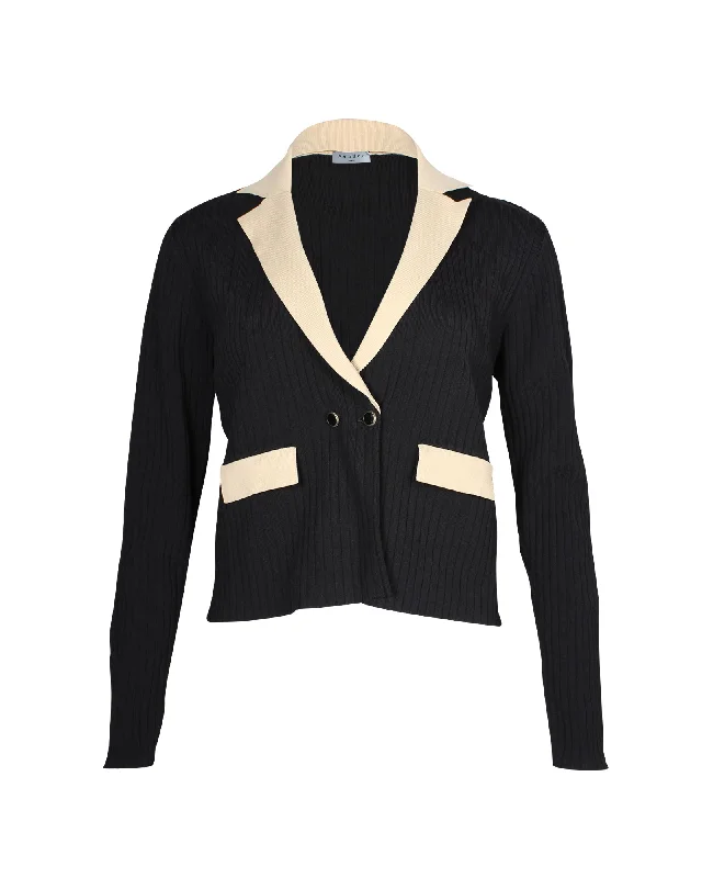 Sandro Paris Knitted Contrasting Cropped Cardigan in Beige and Black Viscose