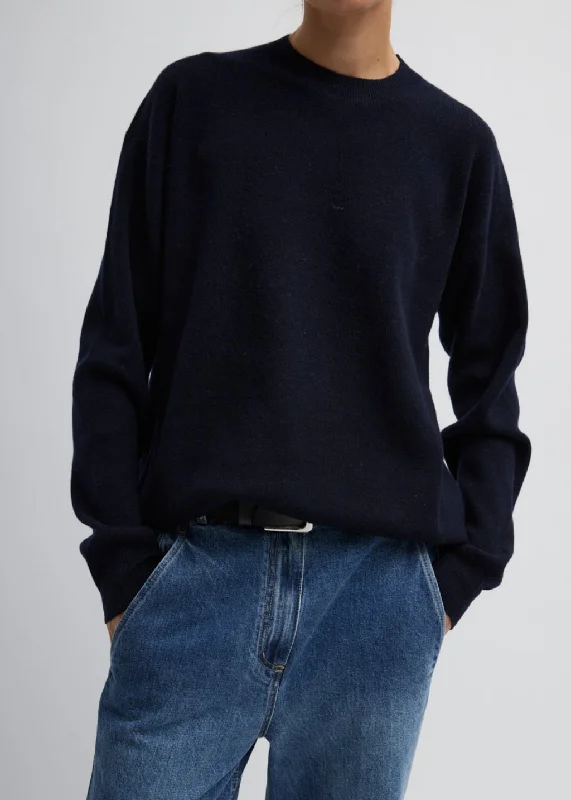 PRESALE Tibi Anna Merino Wool Hole-at-Back Pullover in Dark Navy