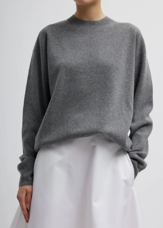 PRESALE Tibi Anna Merino Wool Hole-at-Back Pullover in Heather Grey