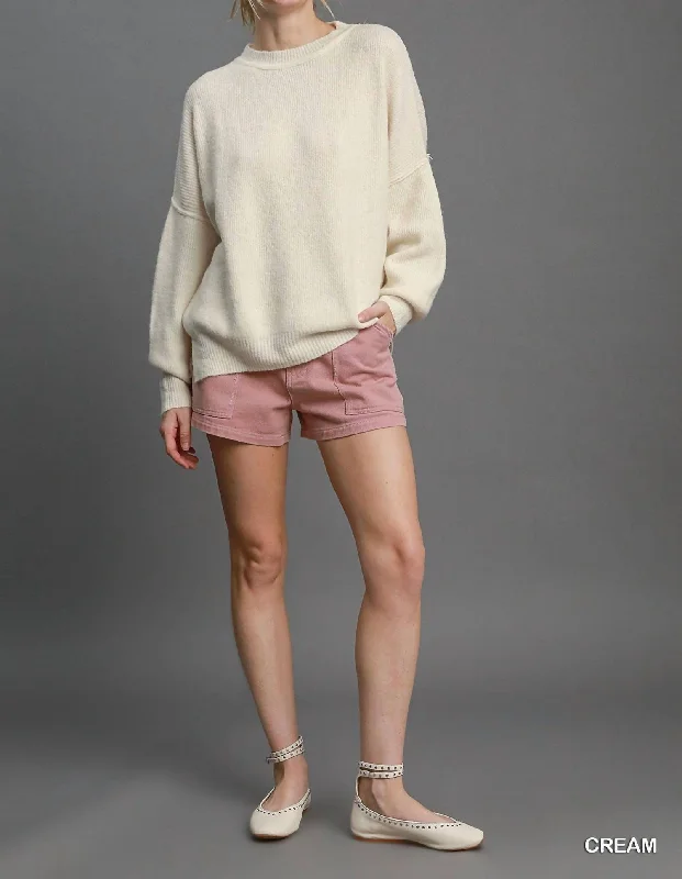 Wool Blend Oversized Pullover Sweater In Cream