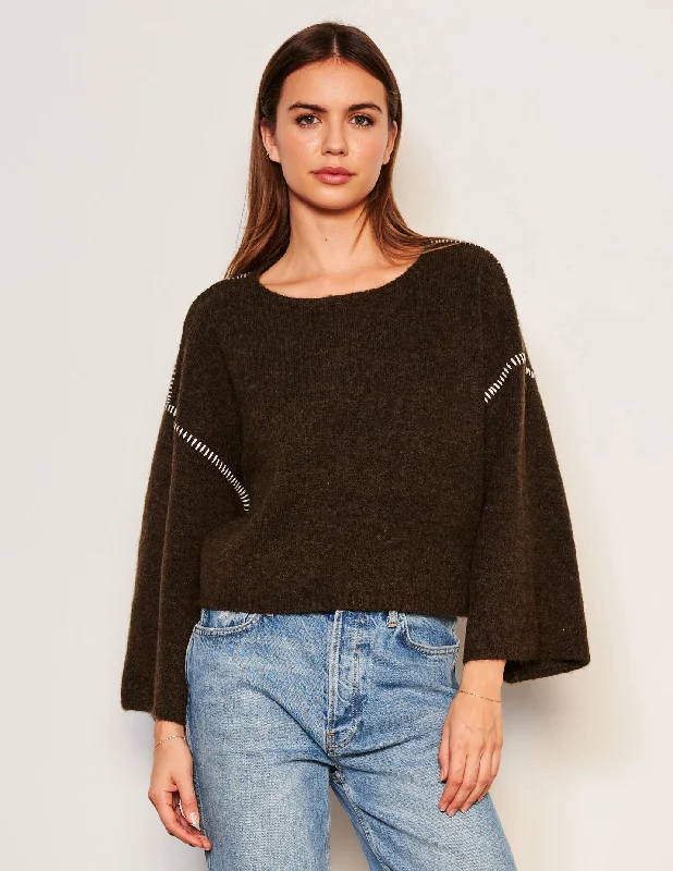 Sundry Cropped Whip Stitch Sweater in Fern