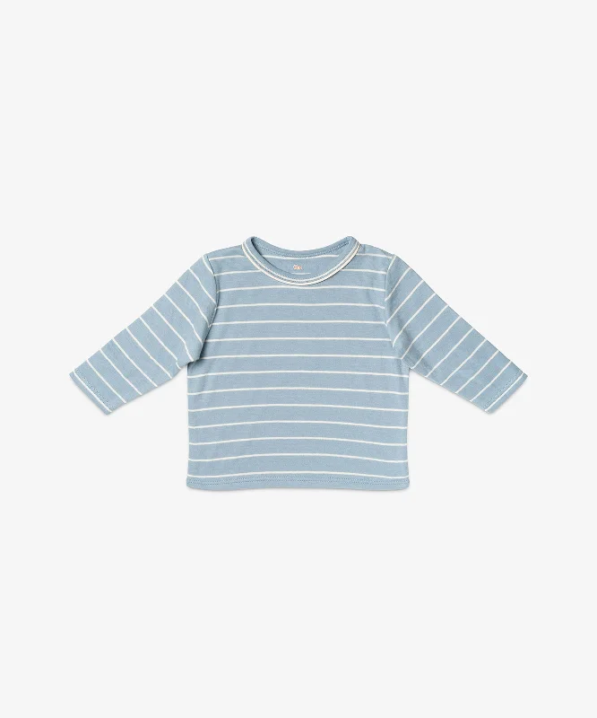 Edward Baby T-Shirt, Dusty Blue Fine Stripe