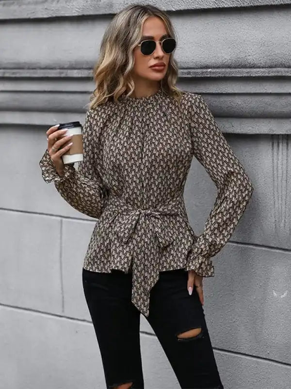 Women’s Autumn and Winter Long Sleeve Long Sleeve Slim Leopard Print Shirt