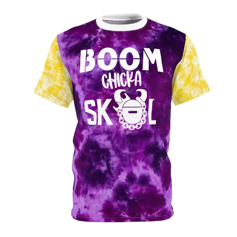 Unisex Cut & Sew Tee - Purple/Gold Tie-Dye - Boom chicka