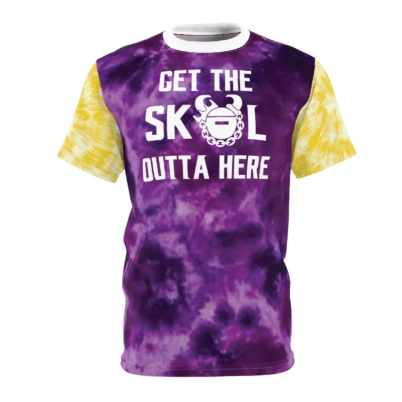 Unisex Cut & Sew Tee - Purple/Gold Tie-Dye - Get OUTTA Here