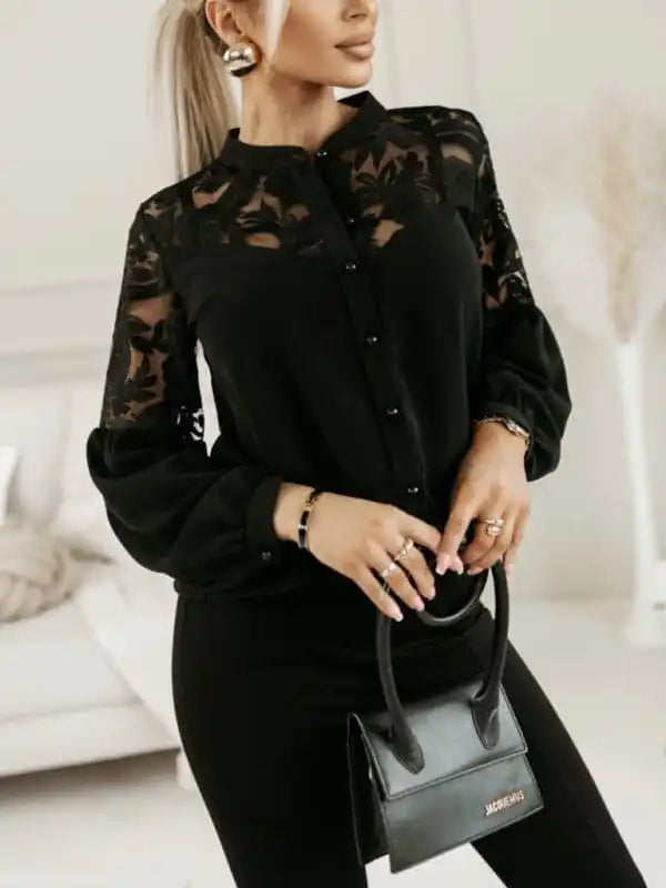 Women’s new solid color lace patchwork shirt