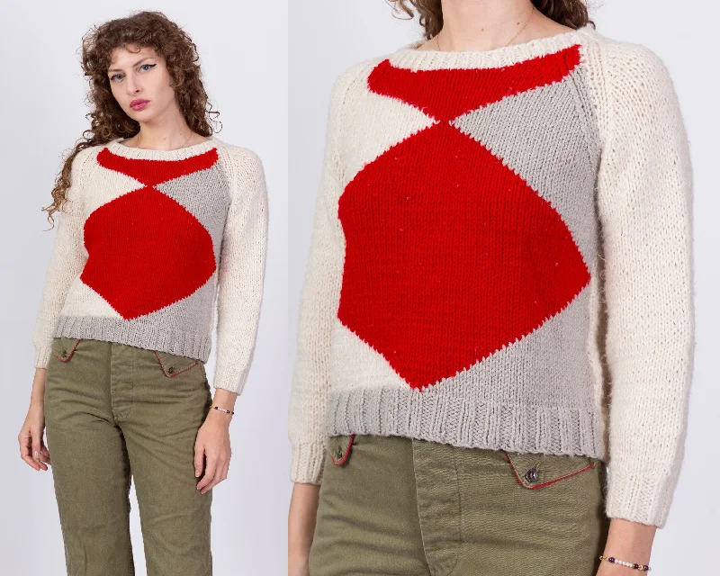 80s Argyle Cropped Sweater - Petite Small