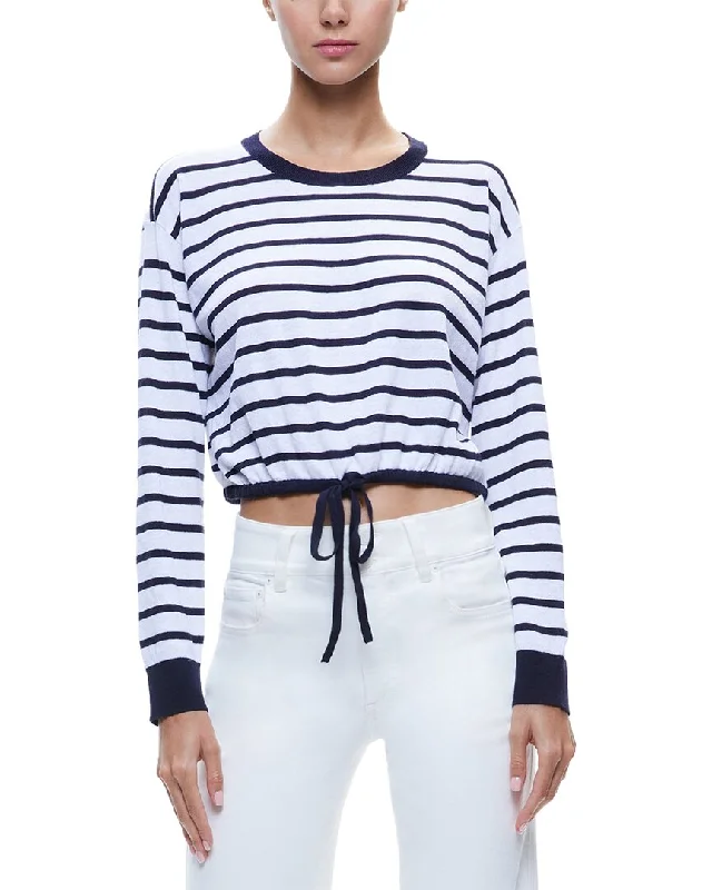 Alice + Olivia Bernetta Cropped Drawstring Linen-Blend Pullover