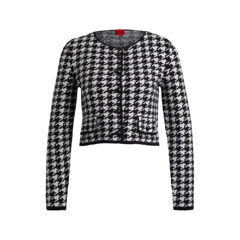 Cropped cardigan in a houndstooth cotton blend