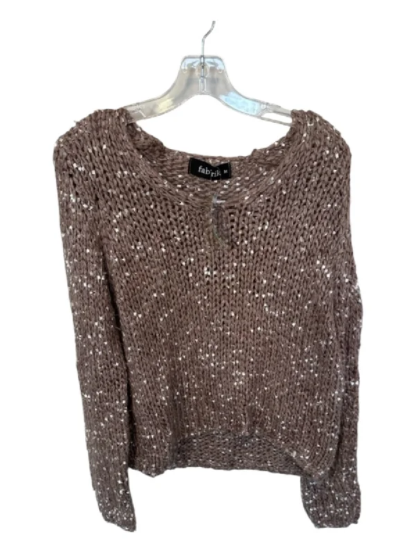 Fabrik Size M Taupe Polyester Blend Confetti Cropped V Neck Sweater