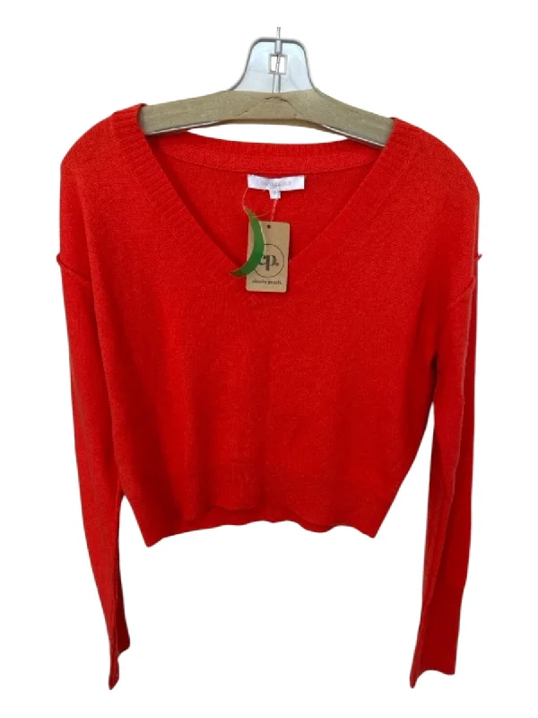 Olivaceous Size S Orange Wool Blend Long Sleeve Knit Cropped Sweater