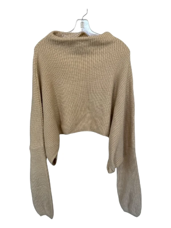 Seek the Label Size XS Tan Acrylic Mock Neck Knit Cropped Long Sleeve Sweater