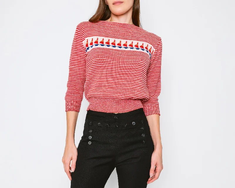 XS-Sm 80s Nautical Red & White Striped Cropped Sweater