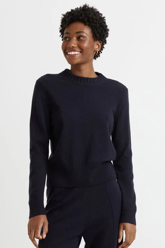 Navy Wool-Cashmere Cropped Sweater