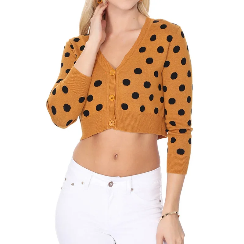 3/4 Sleeve V-Neck Polka Dot Cropped Bolero Sweater Cardigan MK8213 (S-L)