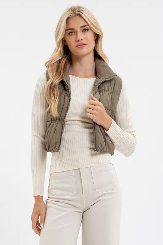 COLLARED ZIP UP CROPPED PUFFER VEST