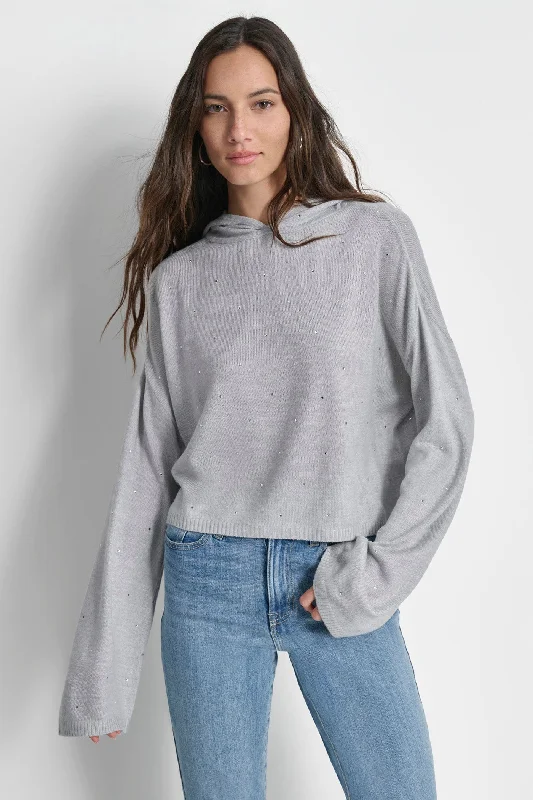 RHINESTUD CROPPED HOODIE SWEATER