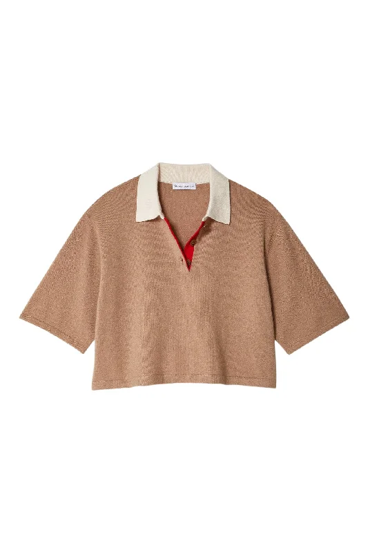 White & Warren Cashmere Cropped Polo
 in True Camel Combo