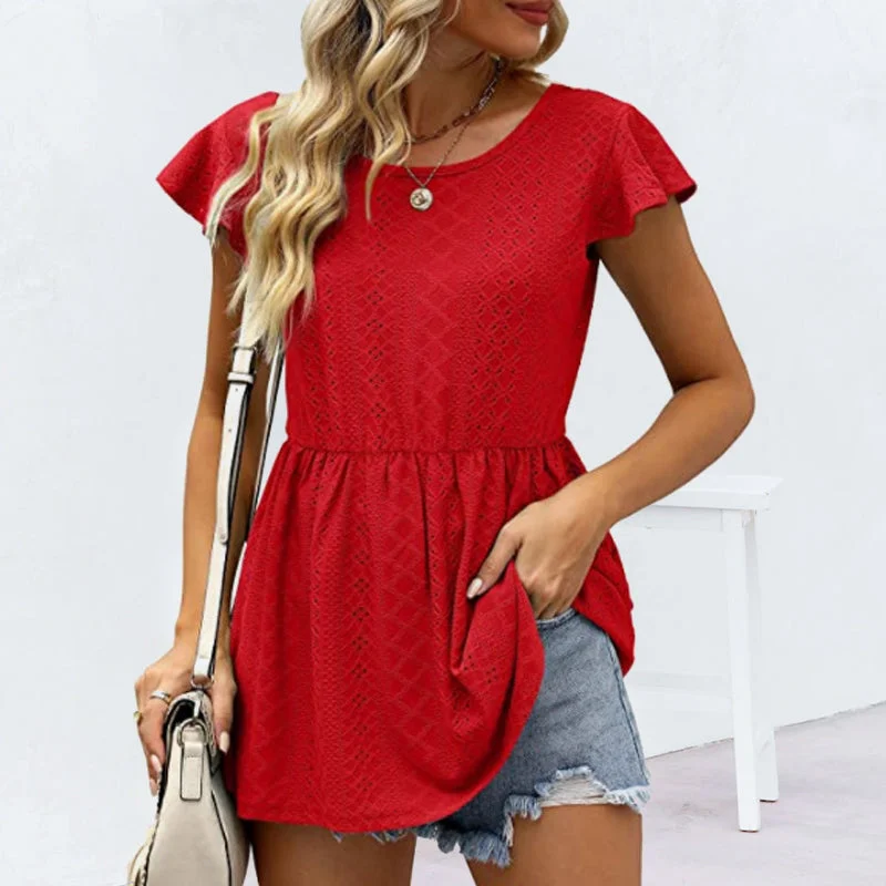 Cutout Waist Ruffle T-shirt