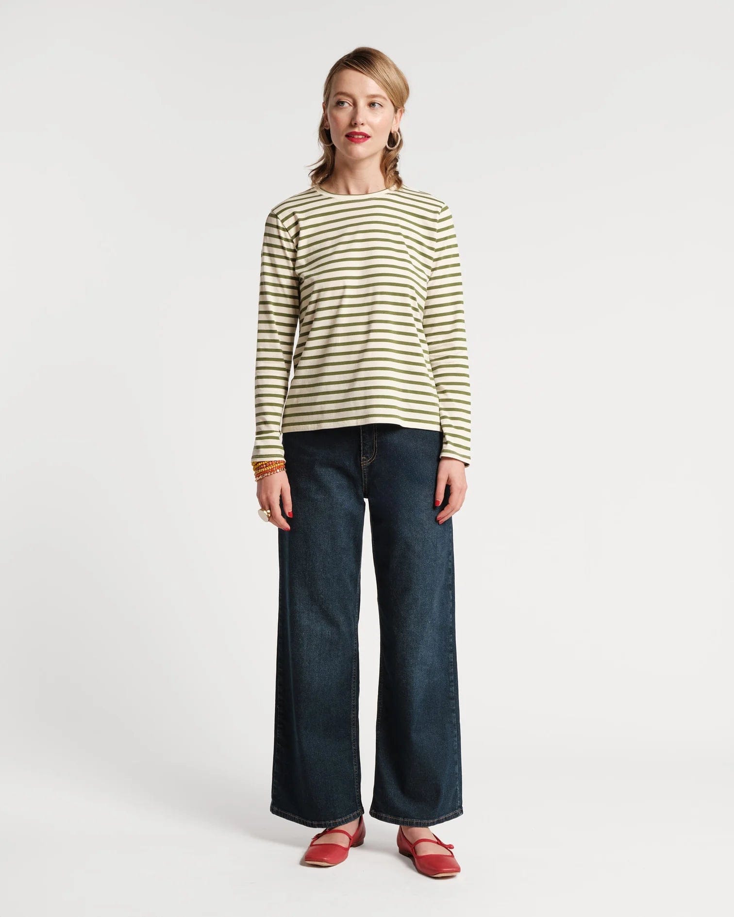 Frances Valentine Long Sleeve Striped Shirt Oyster Green