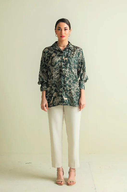 Zohra Silk Shirt - Forest Green