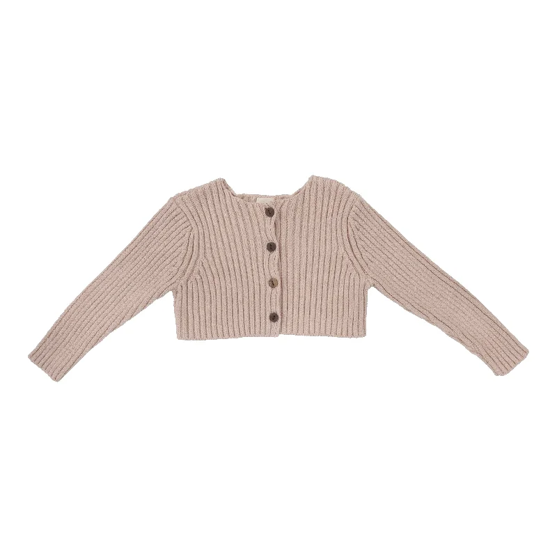 ANALOGIE PINK RIBBED KNIT CROPPED CARDIGAN [FINAL SALE]