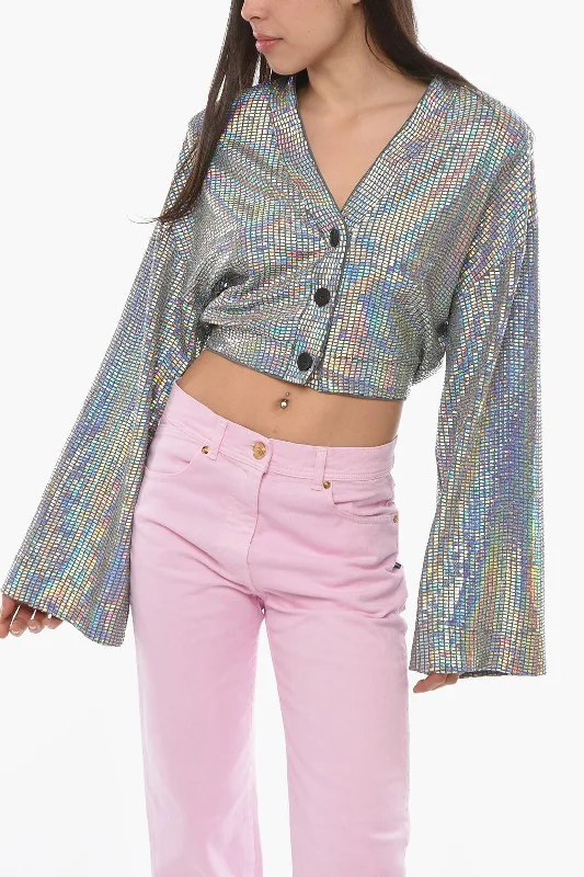 Rotate Holographic Effect KRISTINIA Cropped Cardigan 38 Italian size