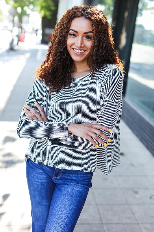 Hello Beautiful Black Rib Dolman Cropped Sweater Top