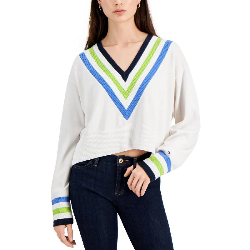 Tommy Hilfiger Womens V Neck Cropped Crop Sweater